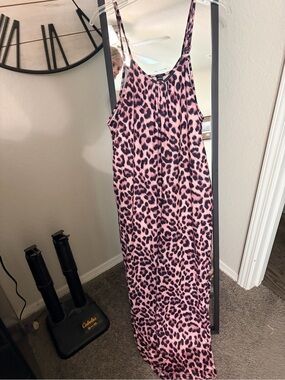 SHEIN Pink Leopard Print Strappy Jumpsuit